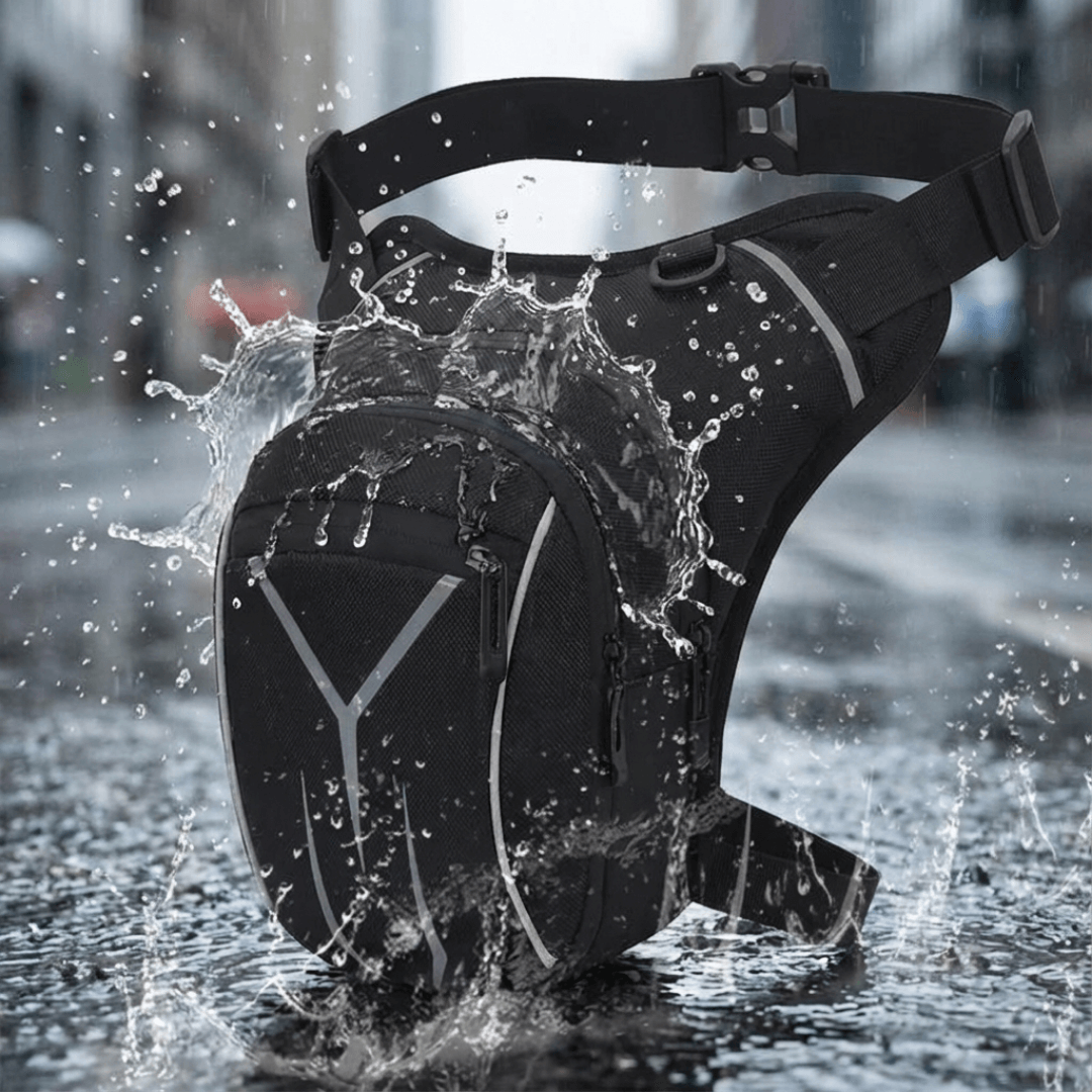 showing how waterproof the havoc leg bag is